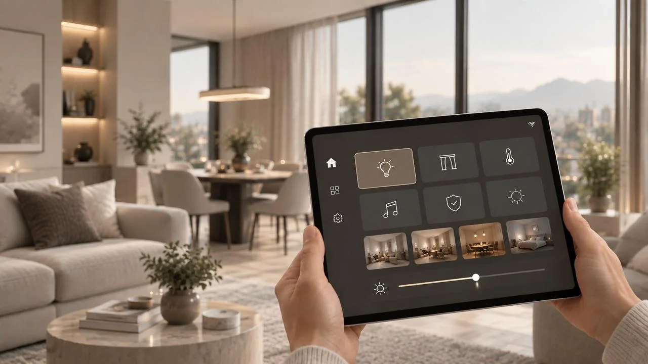 A tablet holding the whole house: light, shades, climate, audio and the scenes of each room
